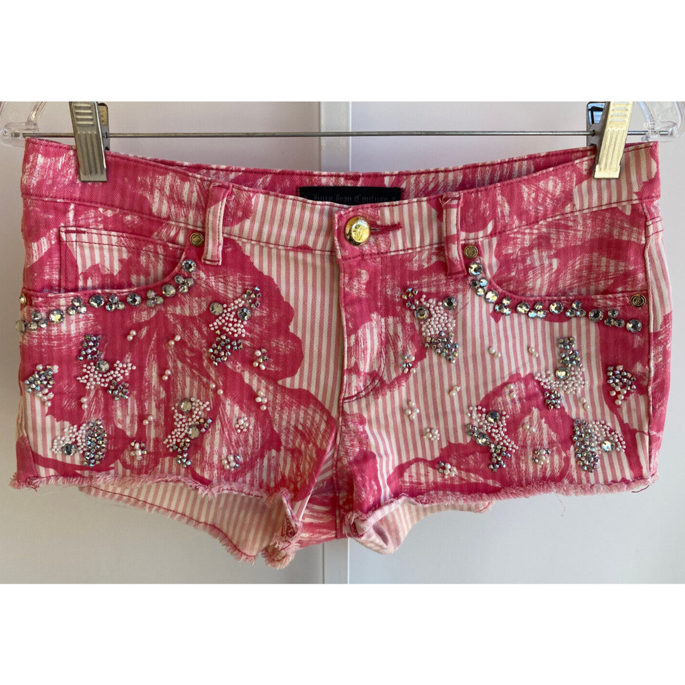 juicy couture y2k vintage denim Jeweled Stud Beadings shorts size 27 pink